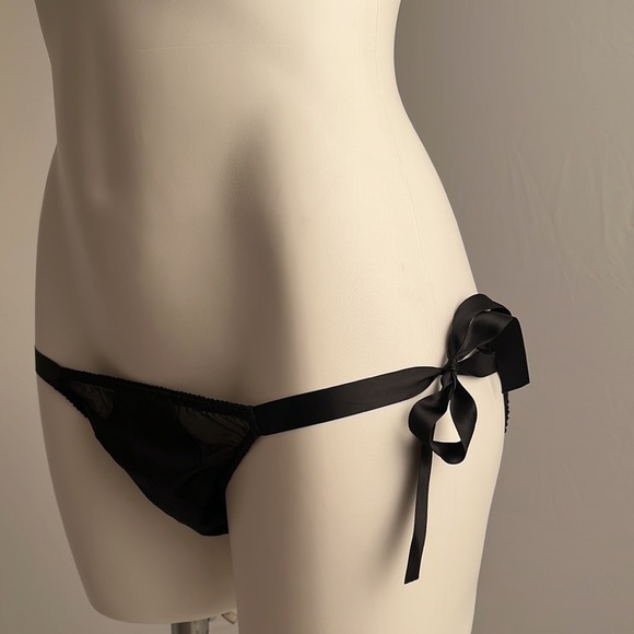 Victoria’s Secret black satin and mesh tie-side unwrap me black panty - Picture 4 of 9